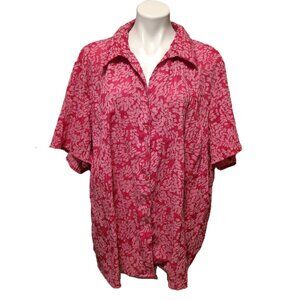 ❤️ 4/$20 Maggie Barnes button-up top Women's 2X blouse Pink floral Short sleeves